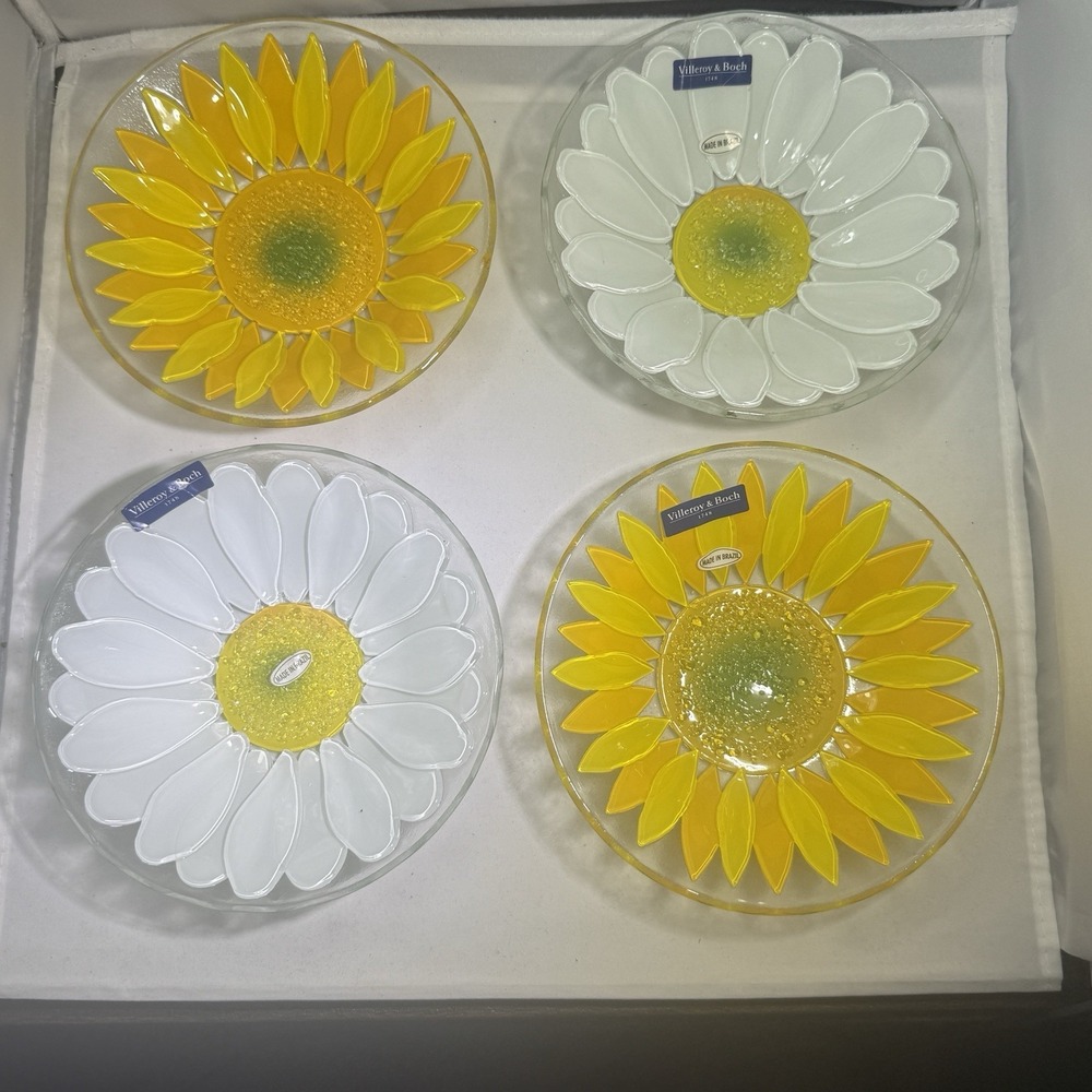 Villeroy & Boch Flora Vitrum Set of 4 Bowls  2 Daisy And 2 Sunflower 6.75" NEW